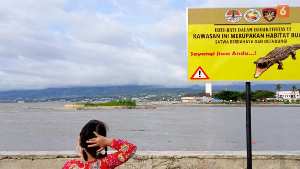 papan informasi keberadaan buaya di sungai palu