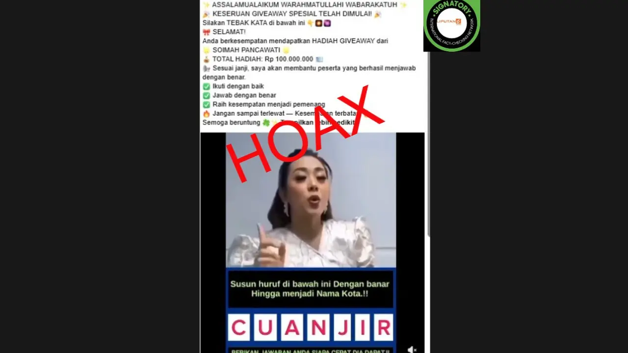 Cek Fakta Liputan6.com mendapati klaim video Soimah membagikan dana bantuan Rp 100 juta dengan menebak kata.
