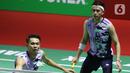Fajar/Rian menyudahi perlawanan ganda putra China pada gim kedua. (Liputan6.com/Helmi Fithriansyah)