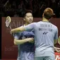 Ganda putra Indonesia, Kevin Sanjaya/Marcus Gideon, saat melawan wakil India, Satwiksairaj Rankireddy/Chirag Shetty pada laga Indonesia Masters 2018 di Istora Senayan, Sabtu (27/1/2018). Kevin /Marcus menang 21-14, 21-11. (Bola.com/M Iqbal Ichsan)