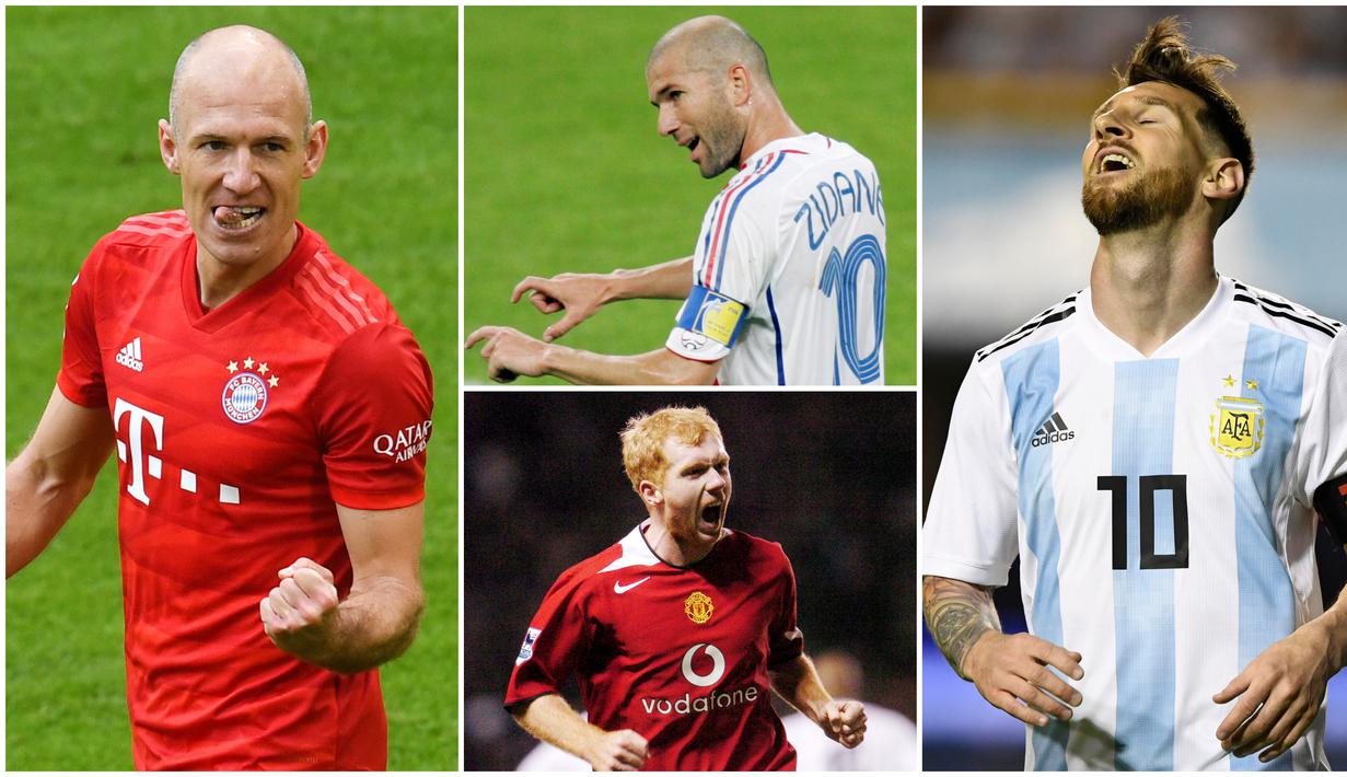 Berikut ini para pesepak bola yang sempat memutuskan pensiun namun kembali lagi ke lapangan hijau. Diantaranya adalah Arjen Robben, Paul Scholes hingga Lionel Messi. (Kolase Foto AFP)
