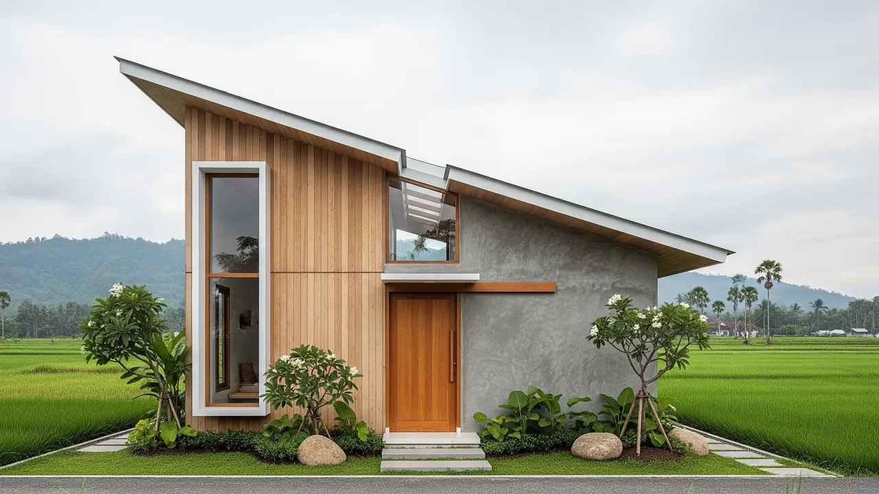 Model Rumah Desa dengan Atap Miring Satu Arah