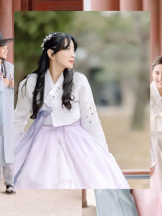 Hesti dan keluarganya juga sempat menjalani sesi photoshoot mengenakan hanbok. Cantiknya Hesti mengenakan hanbok putih dan ungu muda. Tak salah jika dikatakan Hesti bak warga lokal. [Foto: Instagram/hestipurwadinata]