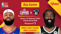 Duel Clippers vs Nets, Senin (22/2/2021) pukul 08.00 WIB dapat disaksikan melalui platform Vidio. (Dok. Vidio)