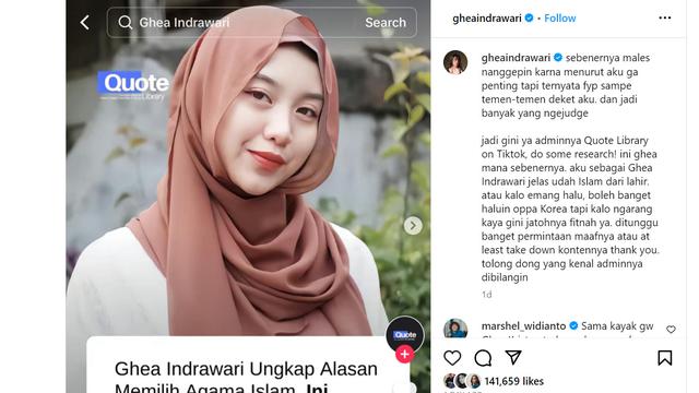 Ghea Indrawari Tak Terima Disebut Mualaf