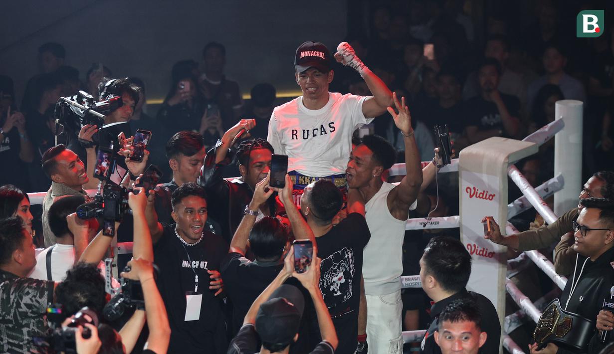 Kkajhe merayakan kemenangan atas Brian Lawitan dalam ajang HSS Series 7 The Redempetion di W Super Club Gatsu, Jakarta, Sabtu, (07/02/2026). (Bola.com/M Iqbal Ichsan)