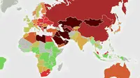 Inilah peta peringkat polusi dunia yang dikeluarkan oleh The Eco Experts dari Britania Raya. (foto : inhabitat.com)