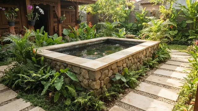 Desain Kolam Ikan dengan Bibir Kolam Tinggi