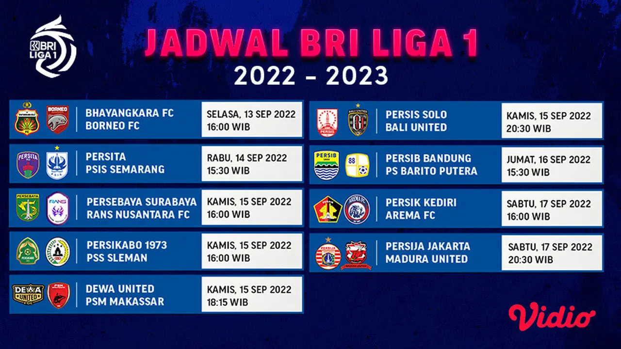 Jadwal Lengkap BRI Liga 1 2022 Matchweek 10 Live Vidio : Ada Big Match Madura United Vs Persija
