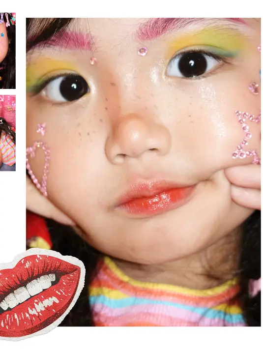 Area mata nampak lebih vibrant dengan eyeshadow kuning, eyeliner biru, dan alis pink. [@krisjianabah]