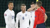 Pencetak gol terbanyak Premier League, Jamie Vardy (tengah), kembali dipanggil tim nasional Inggris untuk laga persahabatan lawan Spanyol dan Prancis, 13 dan 17 November 2015. (Action Images via Reuters/Carl Recine)