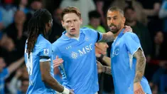 Scott McTominay menjadi pahlawan saat membawa Napoli menang dua gol tanpa balas dari Torino di pekan ke-34 Serie A, Senin (28/4/2025) dini hari WIB. (AFP/Carlo Hermann)