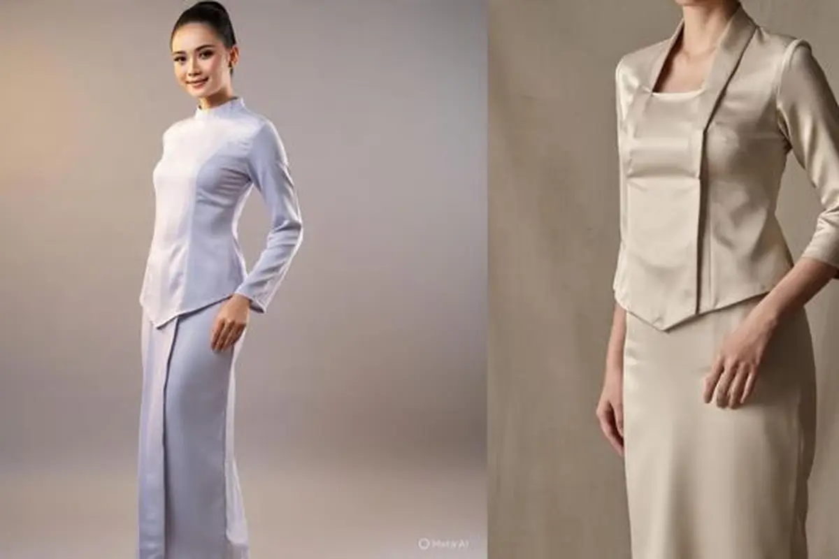 Ilustrasi Model Kebaya Polos Simple Tapi Mewah Kekinian (Sumber Gambar: Meta AI)