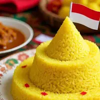 Ilustrasi Tumpeng Rayakan HUT RI (Sumber Gambar: Meta AI)