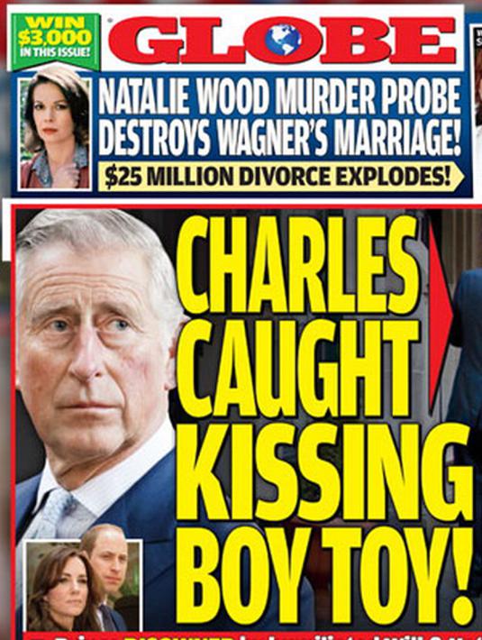 Globe Magazine mempublikasikan secara eksklusif foto ciuman orang yang diduga adalah Pangeran Charles dengan pria muda. (twitter.com/ AJ_amyjoydonut)