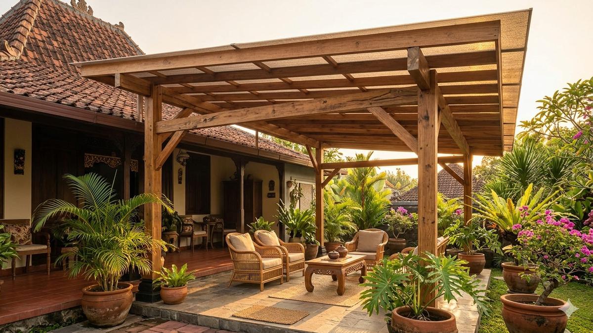 7 Inspirasi Kanopi Teras untuk Rumah Menghadap Matahari Sore