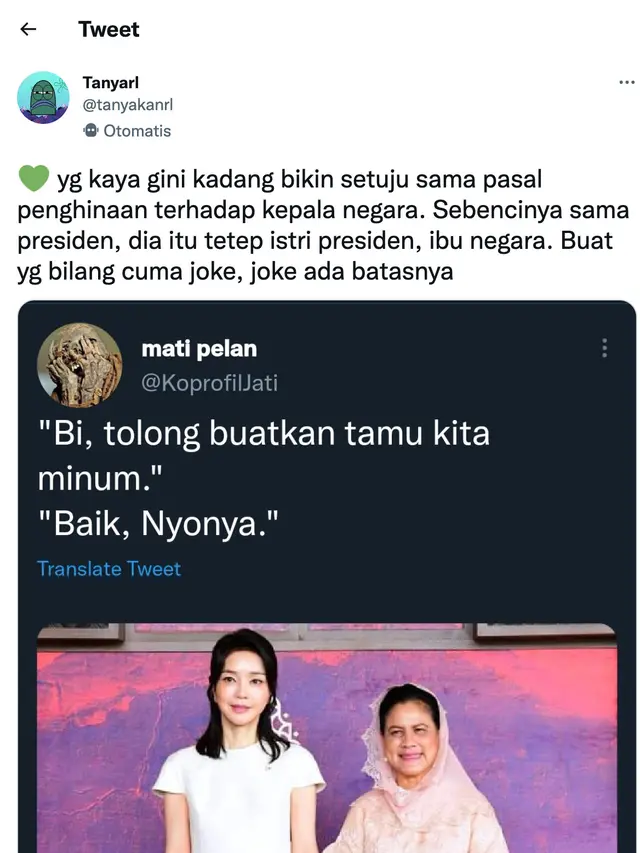 Kata Ibu Negara trending di Twitter setelah Iriana Jokowi kena body shaming. (Foto: Dok. Twitter @tanyakanrl)