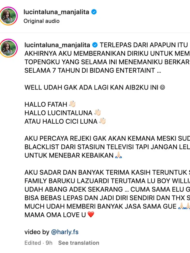 Unggahan Lucinta Luna. (Foto: Dok. Instagram @lucintaluna_manjalita)