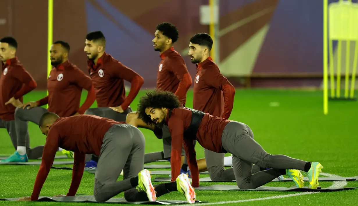 Pelatih Qatar Tintin Marquez Lopez optimistis The Maroons mampu tampilkan performa terbaik di final Piala Asia 2023. (KARIM JAAFAR/AFP)
