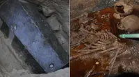 Sarkofagus granit hitam berusia 2.000 tahun ini ditemukan di Alexandria, Mesir. Di dalamnya, para arkeolog menemukan campuran kotoran dan kerangka. (Foto: Kementerian Barang Antik dan Benda Kuno Mesir)