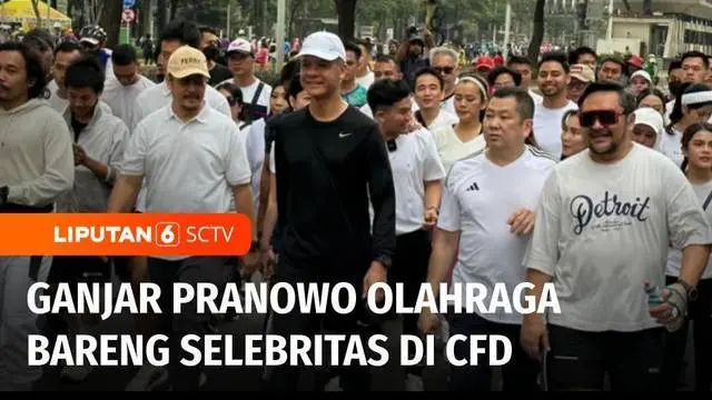 Bakal calon presiden PDI Perjuangan, Ganjar Pranowo, bersama Ketua Umum Partai Perindo, Hary Tanoesoedibjo melakukan olahraga bersama di kawasan car free day di Jalan Sudirman Jakarta pada Minggu pagi.