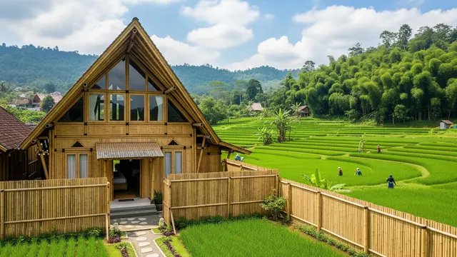 Rumah Bambu dengan Atap Tinggi