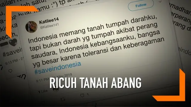 Warganet menyikapi ricuh di beberapa daerah Jakarta dengan mentwit tagar Save Indonesia. Mereka menyuarakan kekhawatirannya dengan kondisi di Jakarta yang tak kondusif. Warganet berharap keadaan kembali aman seperti sedia kala.