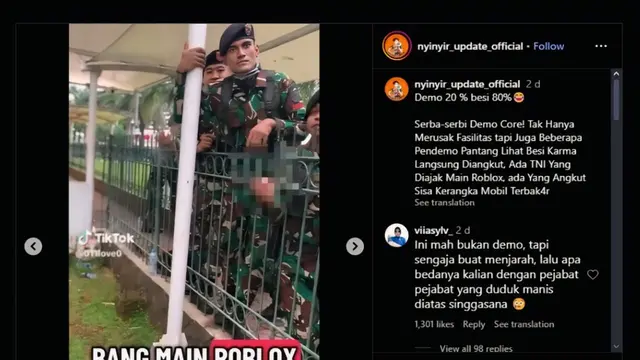 Postingan TNI diajak main Roblox.