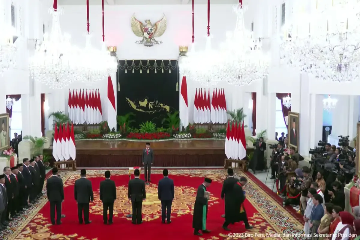 Presiden Jokowi melantik Menkominfo dan sejumlah Wakil Menteri baru di Istana Kepresidenan, Jakarta. (Istimewa