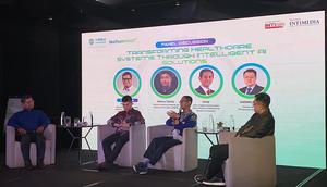 Panel Diskusi AI Kesehatan di TechConnect+ 2025, membahas pemanfaatan kecerdasan buatan untuk mempercepat transformasi sistem kesehatan nasional. Credit: China Mobile International