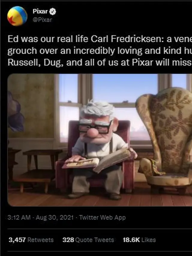 Unggahan Twitter Pixar.