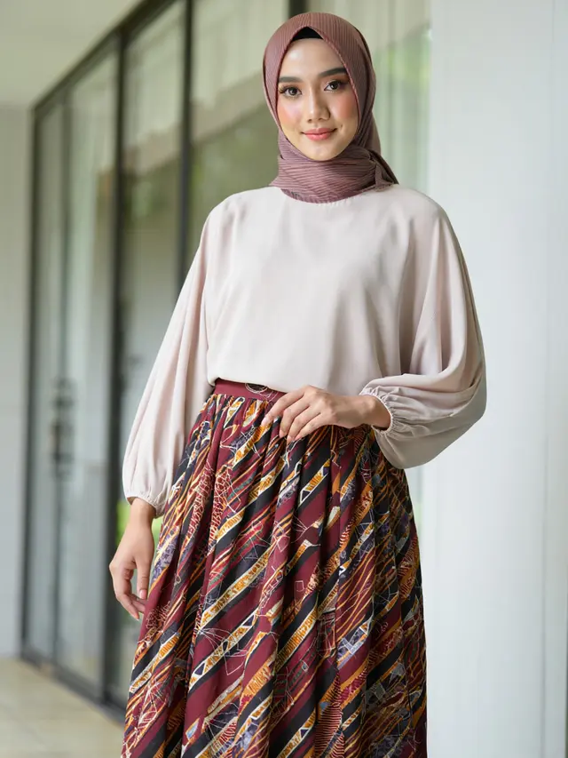 Midi Dress Muslim Kombinasi Batik Modern