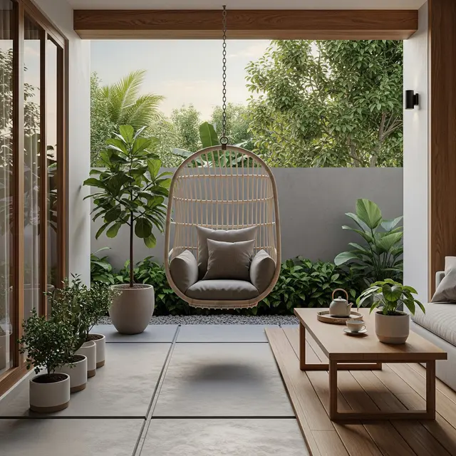 12 Desain Teras Rumah Kecil dengan Kursi Gantung, Area Sempit Jadi Ruang Santai
