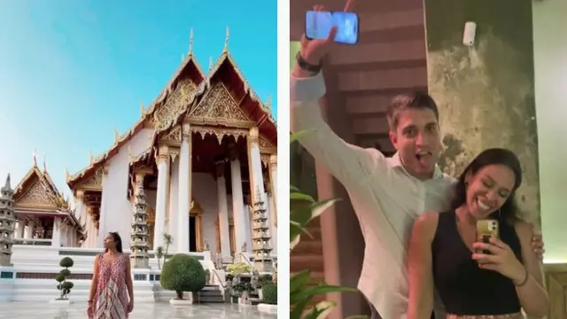 Foto Starly di Thailand (kiri) dan foto bersama "Mr Venezuela" (kanan). (Sumber: Screenshot Mirror.co.uk)