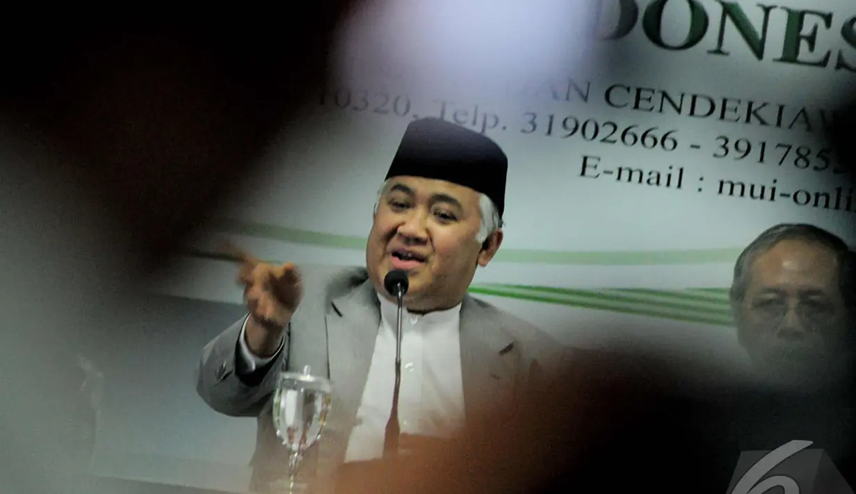 Din mengucapkan terimakasih atas ucapan capres nomor urut 2 tersebut di Gedung Majelis Ulama Indonesia di Jalan Proklamasi, Jakarta Pusat, Selasa (24/6/2014) (Liputan6.com/Faizal Fanani)