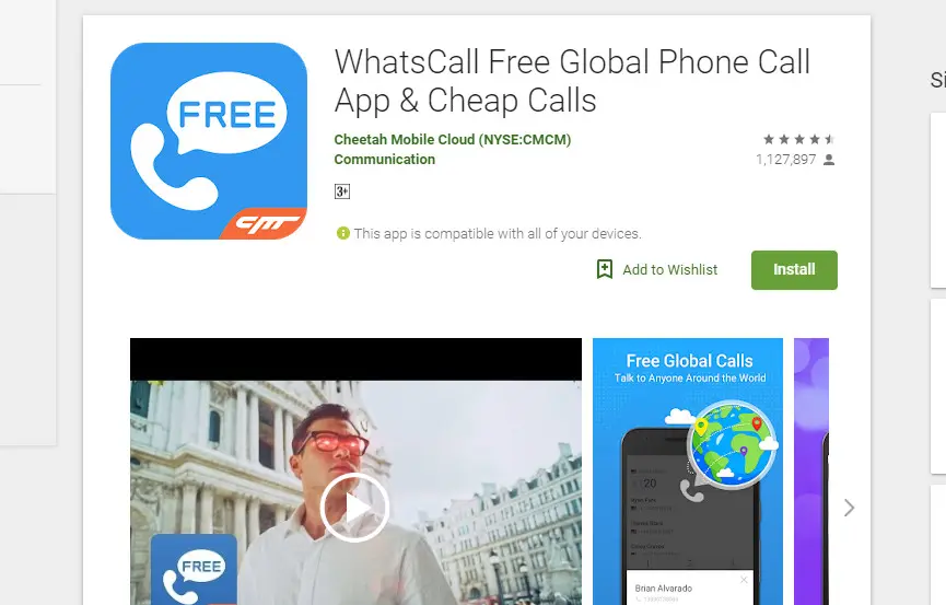 Aplikasi telepon gratis WhatsCall (Google Play Store)