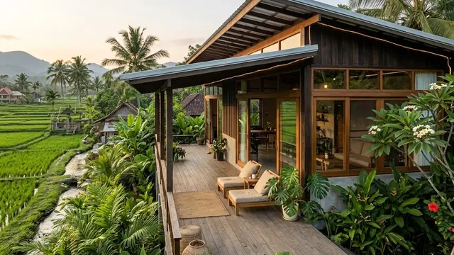 Rumah Kayu Minimalis dengan Teras Panjang