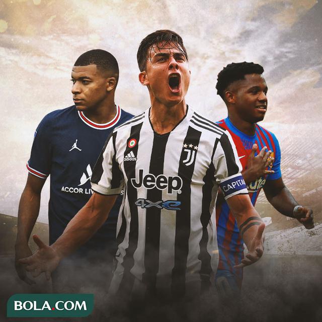 Ilustrasi - Kylian Mbappe, Paulo Dybala, Ansu Fati