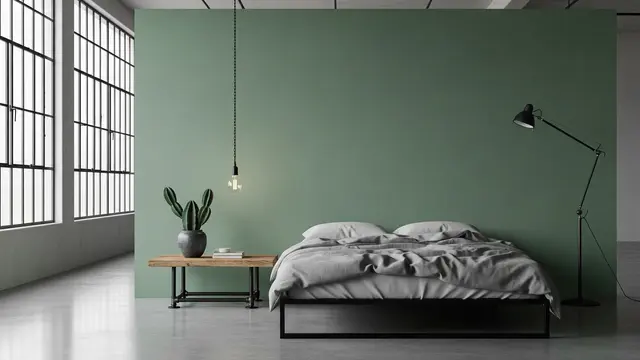 Kamar Industrial dengan Sage Green