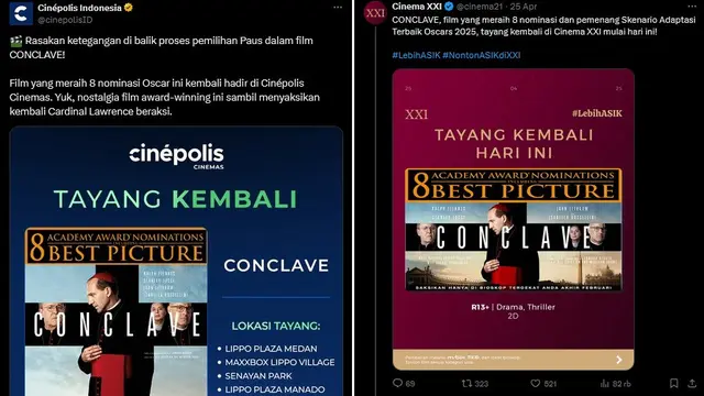 Conclave Kembali Tayang Terbatas di Indonesia