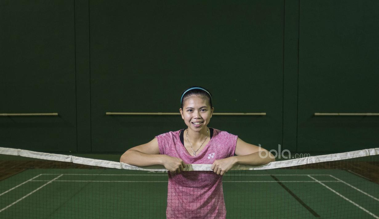 Pebulutangkis ganda putri Indonesia, Greysia Polii, berpose usai latihan jelang Indonesia Open 2017 di Pelatnas PBSI Cipayung, Jakarta, Selasa (6/6/2017). (Bola.com/Vitalis Yogi Trisna)