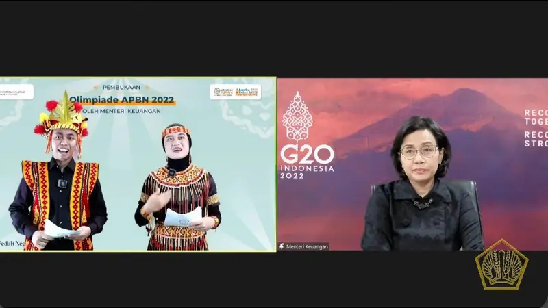 Menteri Keuangan Sri Mulyani dalam pembukaan Olimpiase APBN 2022