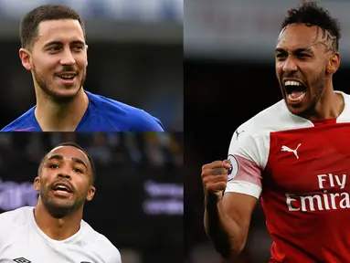 Raihan dua gol ke gawang Tottenham Hotspur membawa Aubameyang puncaki top scorer Premier League. Aguero yang tidak tampil di pekan ke-14 harus berda di peringkat tiga. (Kolase Foto AFP)