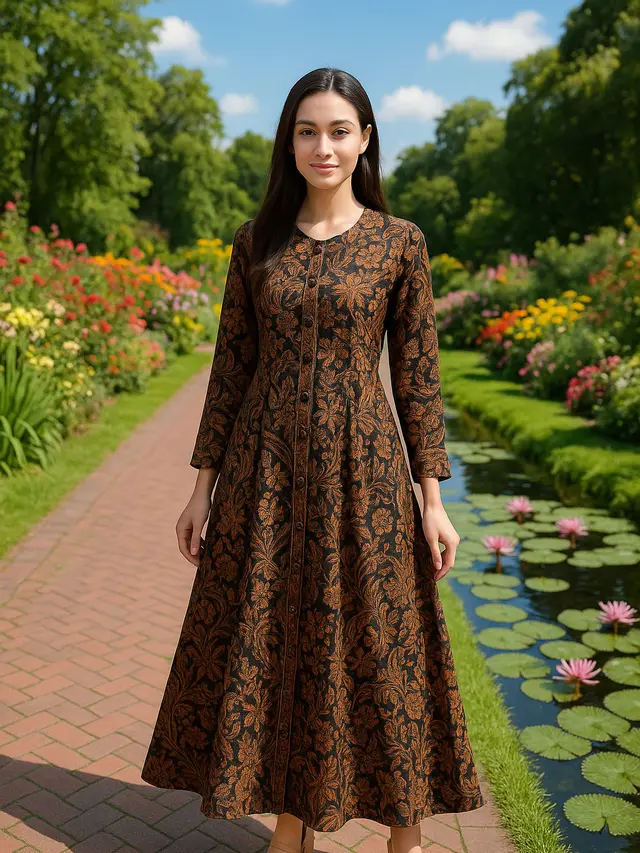 Model Gamis Batik Kancing Depan