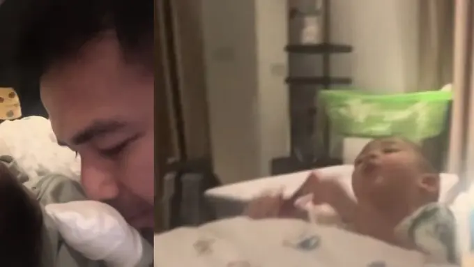 Potret Rayyanza yang cemburu dengan Baby Lily (Sumber: Instagram/@raffinagita1717)