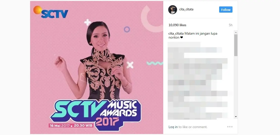 Cita Citata bakal tampil di SCTV Music Awards 2017. (Instagram/cita_citata)