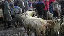 <p>Seorang pria menarik domba di pasar ternak menjelang Idul Adha di Jonggol, Bogor, Jawa Barat, Indonesia, Senin (26/6/2023). Umat muslim Indonesia akan merayakan Idul Adha atau Hari Raya Kurban pada tanggal 29 Juni 2023 dengan menyembelih domba, kambing, dan sapi yang nantinya dagingnya dibagikan kepada fakir miskin. (AP Photo/Dita Alangkara)</p>