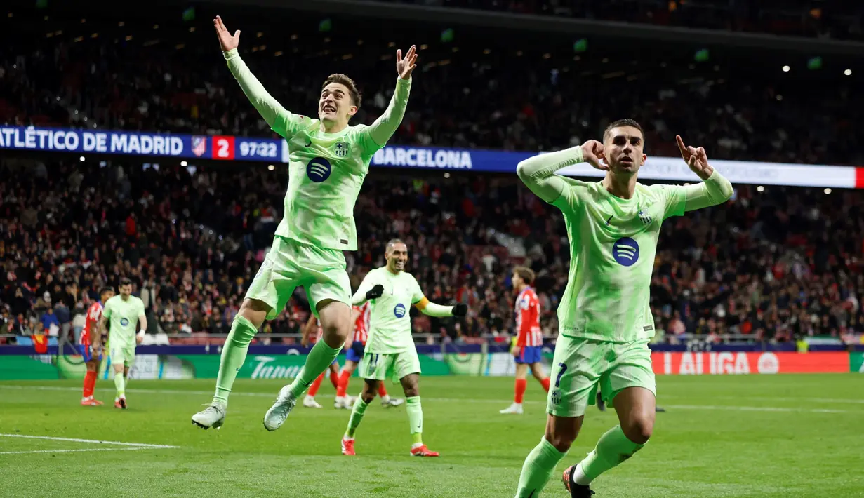 Tampil impresif, Barcelona menang 4-2 atas Atletico Madrid meski sebelumnya tertinggal dua gol lebih dulu. (OSCAR DEL POZO/AFP)