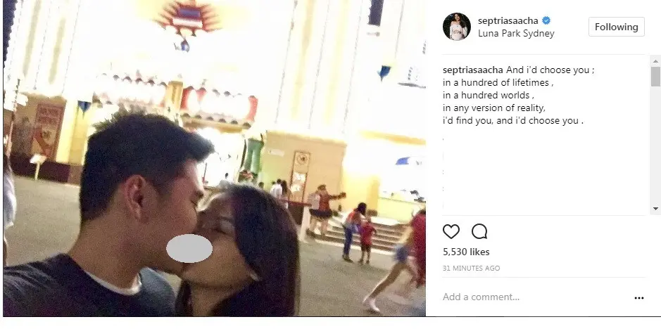 Acha Septriasa cium bibir suami di tempat umum (Foto: Instagram)