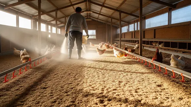 Menaburkan Kapur Dolomit secara Rutin ke Alas Kandang Ayam